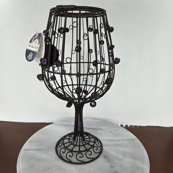 Wine Cork Cage Holder Glass Shape Metal Decor Bead Grape Accents Storage Contain - Picture 8 of 10